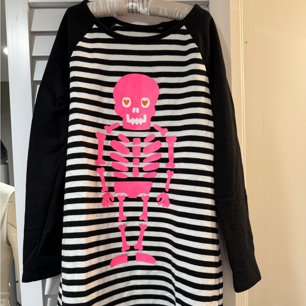 Cat & Jack Black and White Striped Dress with Pink Skeleton